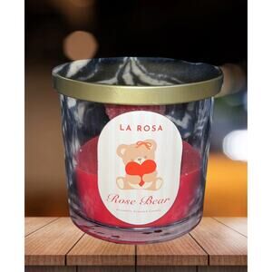 NEW! La Rosa Candles Rose Bear Scented Candle red teddy bear holding a heart 8oz
